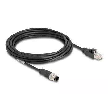 Tinklo kabelis DeLOCK M12, D koduotas, 4 kontaktų, kištukas – RJ45 kištukas, Cat5e, 5 m, juodas