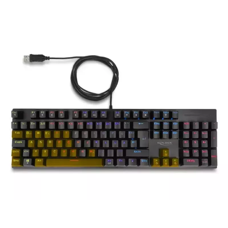 DeLOCK 12115 žaidimų klaviatūra USB QWERTZ vokiška juoda mechaninė RGB