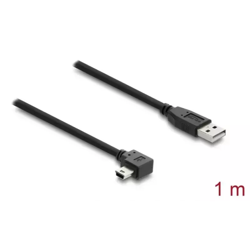 USB 2.0 kabelis DELOCK Type-A (kištukas) į Mini-USB B (kištukas) kampuotas, 1 m, juodas