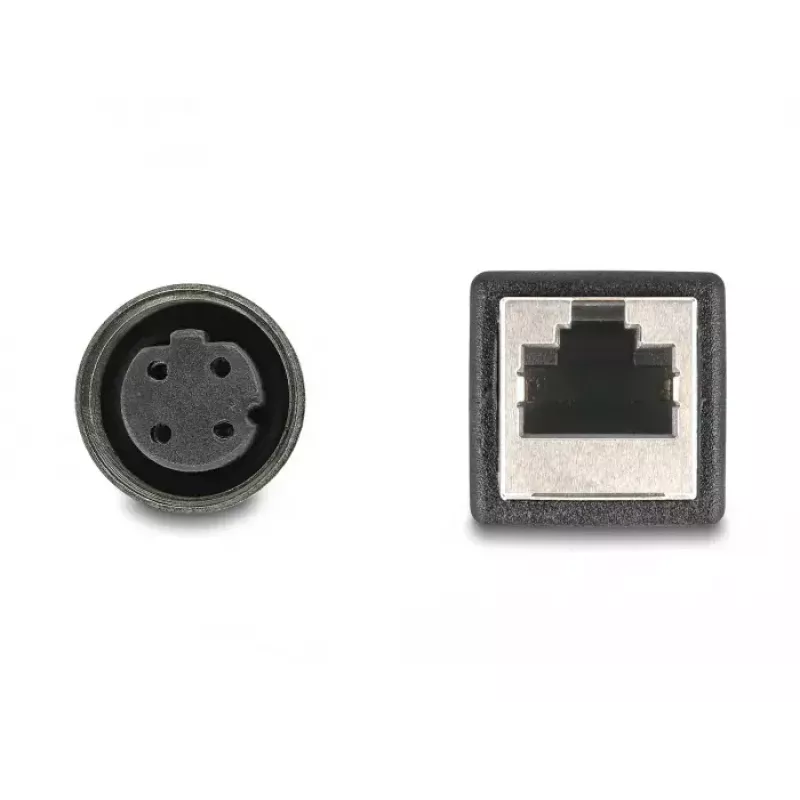 DeLOCK M12 adapterio kabelis D-koduota 4 kontaktų kištukinė jungtis į RJ45 kištukinę jungtį 50 cm