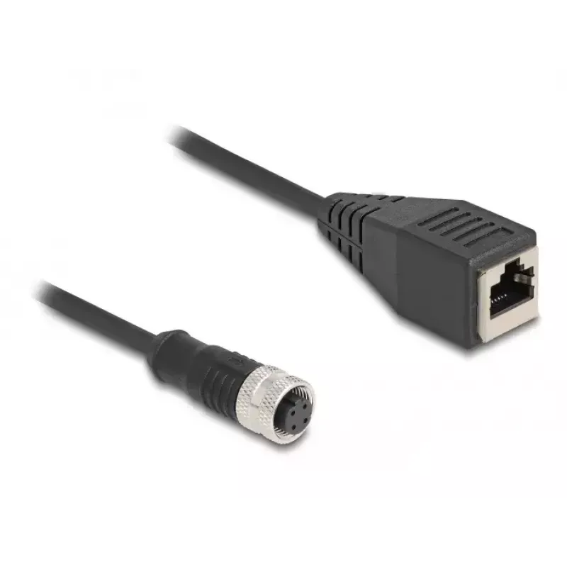 DeLOCK M12 adapterio kabelis D-koduota 4 kontaktų kištukinė jungtis į RJ45 kištukinę jungtį 50 cm