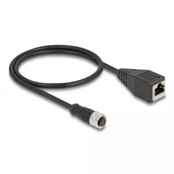 DeLOCK M12 adapterio kabelis D-koduota 4 kontaktų kištukinė jungtis į RJ45 kištukinę jungtį 50 cm