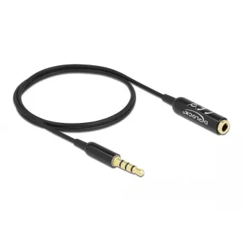 Garso prailginimo kabelis DeLOCK 66074 3,5 mm 4 kontaktų kištukas į lizdą Ultra plonas 0,5 m juodas