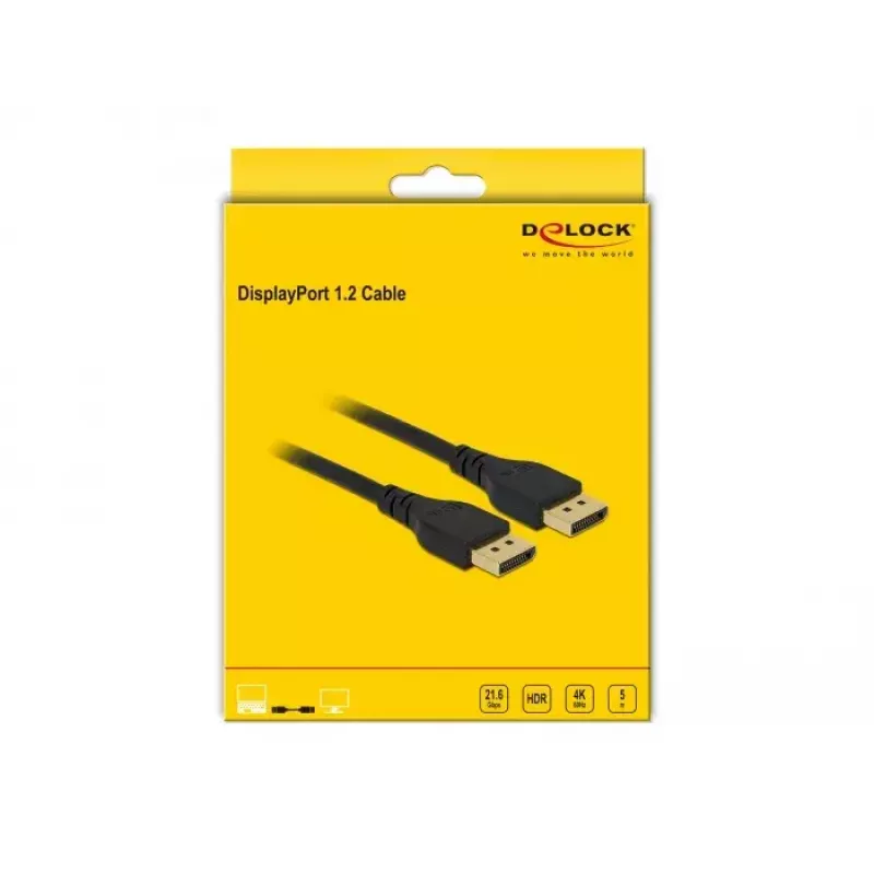 DisplayPort laidas DeLOCK 85912 4K 60 Hz 5 m be fiksatoriaus