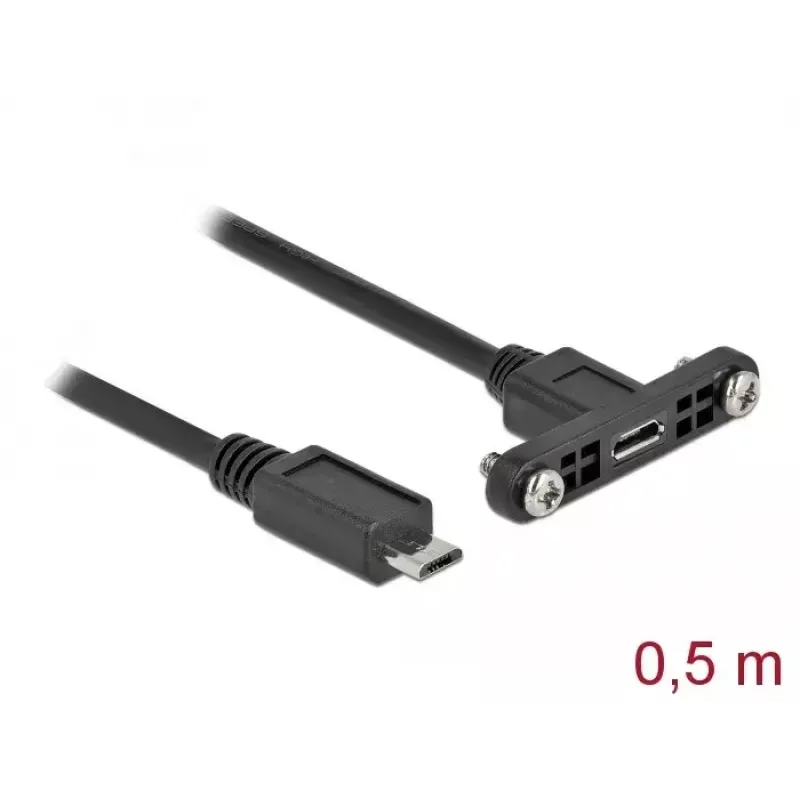 DeLOCK kabelis USB 2.0 Micro-B lizdas, montuojamas ant panelės, į USB 2.0 Micro-B kištuką 0,5 m