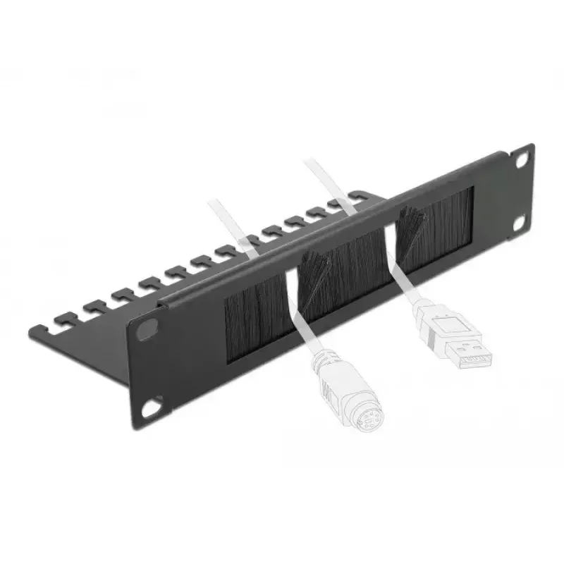 Brush panel DeLOCK 10 inch kabelis Management Brush Strip with kabelis Support Plate 1U juoda