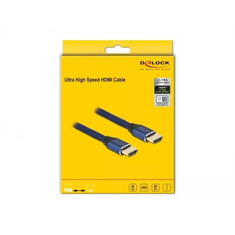 HDMI laidas DeLOCK Ultra High Speed 48 Gbps 8K 60 Hz mėlynas 3 m