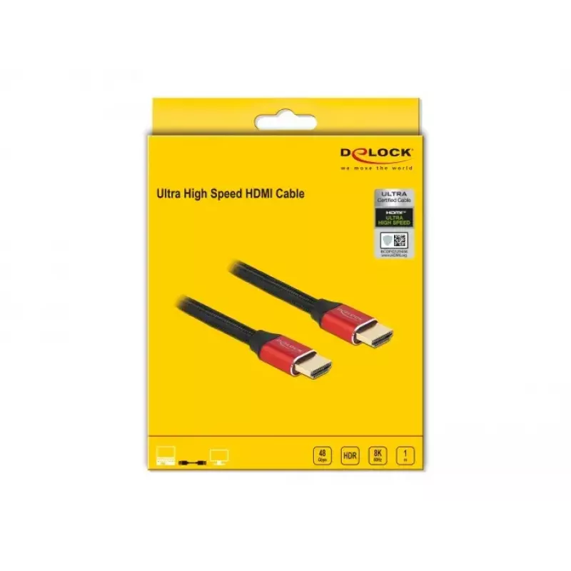 HDMI laidas DeLOCK Ultra High Speed 48 Gbps 8K 60 Hz raudonas 1 m