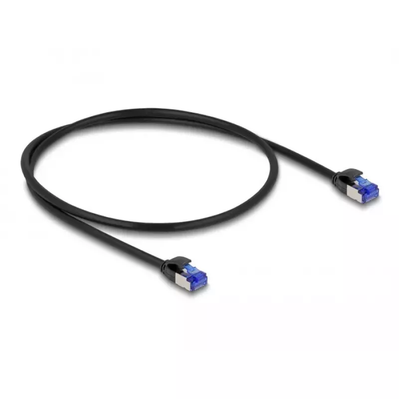 Tinklo kabelis DeLOCK RJ45 Cat.6A S/FTP plonas 0,5 m juodas