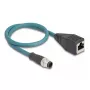 DeLOCK M12 adapterio kabelis A koduotas 8 kontaktų kištukas į RJ45 lizdą 50 cm