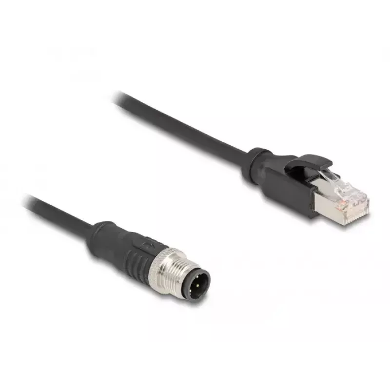 DeLOCK M12 adapterio kabelis D koduotas 4 kontaktų kištukas į RJ45 kištuką 50 cm