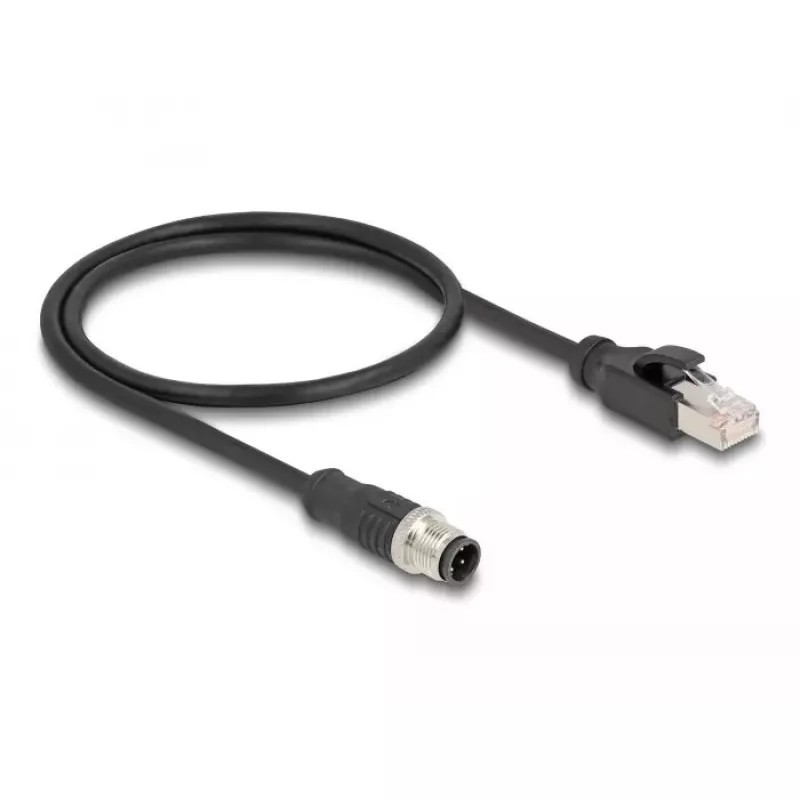 DeLOCK M12 adapterio kabelis D koduotas 4 kontaktų kištukas į RJ45 kištuką 50 cm