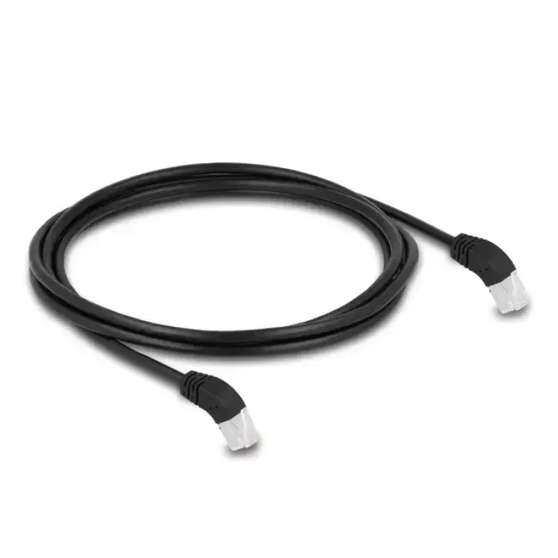 Tinklo kabelis DeLOCK RJ45 Cat.6A 45° žemyn nukreiptas kampinis 2m juodas