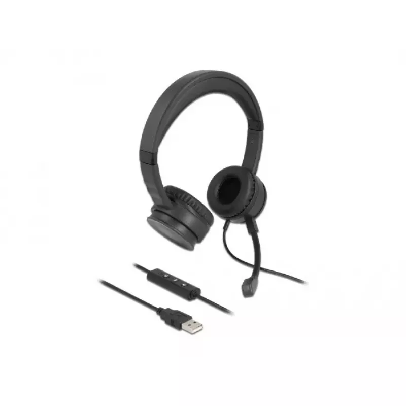 Ausinės DeLOCK USB stereofoninės ausinės su kabelio nuotolinio valdymo pulteliu