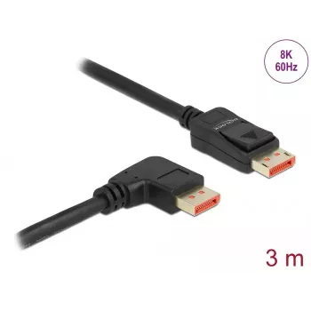 DisplayPort laidas DeLOCK 8K 60 Hz 3 m, tiesus kištukas į 90° kampinį kištuką