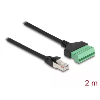 DeLOCK RJ45 kabelis Cat.6 kištukas prie gnybtų bloko adapterio 2 m juoda žalia