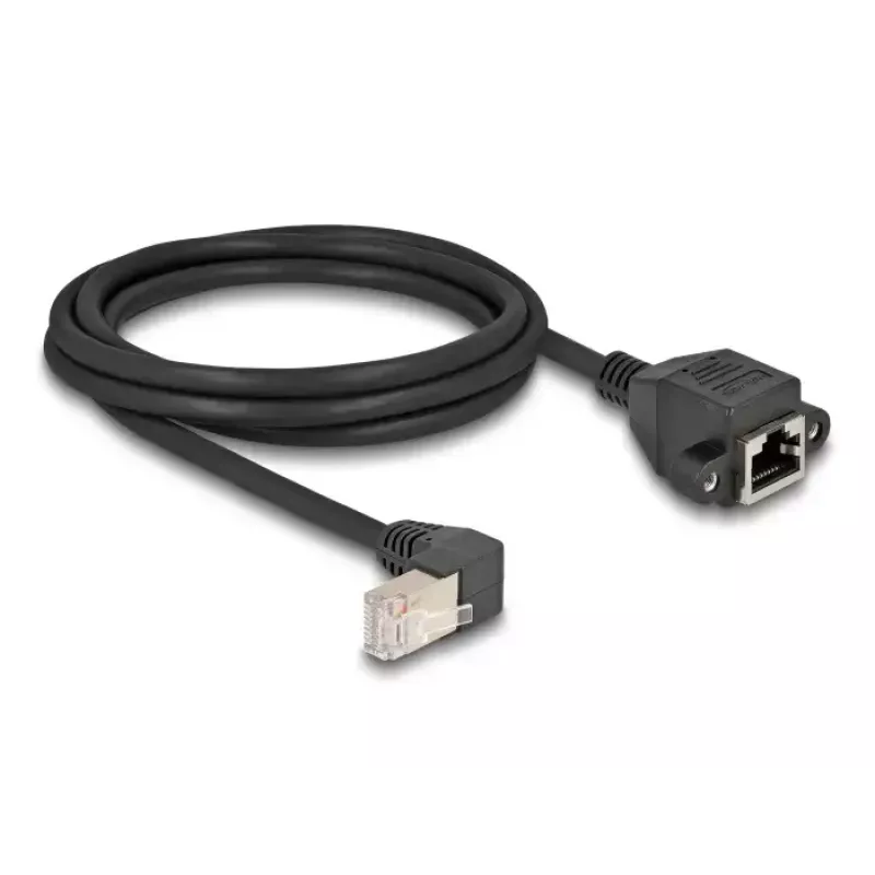 DeLOCK tinklo ilginamasis laidas S/FTP RJ45 90° kampuotas į RJ45 Cat.6A 2 m juodas