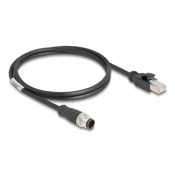 Tinklo kabelis DeLOCK M12 laidas A koduotas 8 kontaktų kištukas į RJ45 kištuką Cat5e 1 m juodas