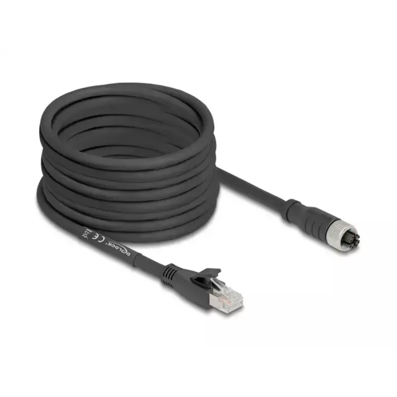Tinklo kabelis DeLOCK 80595 M12 į RJ-45 Cat5e 10 m juodas