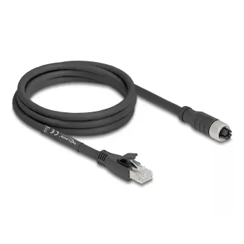 Pramoninis tinklo laidas DeLOCK 80590 M12 į RJ-45 Cat5e 2 m juodas