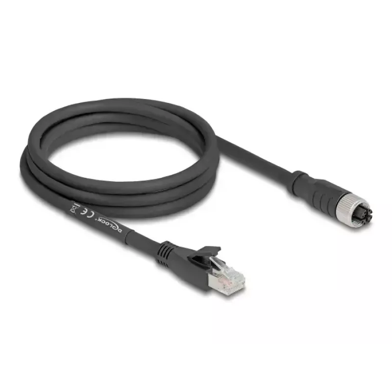 Pramoninis tinklo laidas DeLOCK 80590 M12 į RJ-45 Cat5e 2 m juodas
