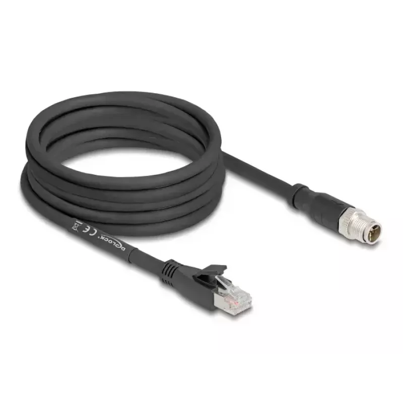 Tinklo kabelis DeLOCK 80585 M12 į RJ-45 Cat5e 5 m Juodas