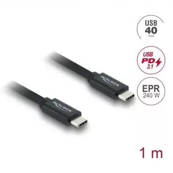 USB-C į USB-C bendraašis kabelis DELOCK USB4 Gen 3x2 40 Gbps USB PD 3.1 240 W 1 m