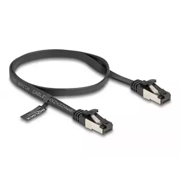 Tinklo kabelis DeLOCK RJ45 plokščias komutacinis kabelis kištukas į kištuką Cat.8.1 lankstus 0,5 m juodas