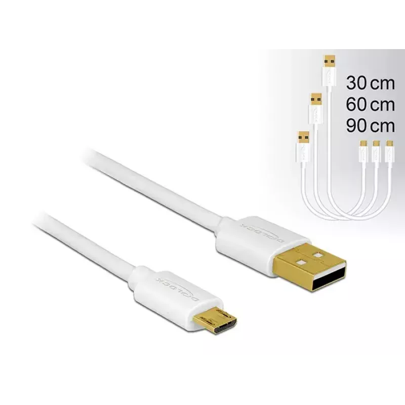 USB laidas DeLOCK 83679 USB 2.0 USB A Micro-USB B baltas