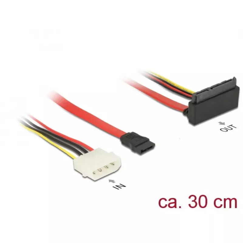 SATA laidas DeLOCK 85514 0,3 m 1x Molex 4 kontaktų 1x SATA 22 kontaktų 1x SATA 7 kontaktų