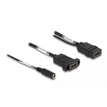 DeLOCK HDMI kabelis 4K 60 Hz su DC maitinimu 2,1 x 5,5 mm 0,30 m montuojamas panele