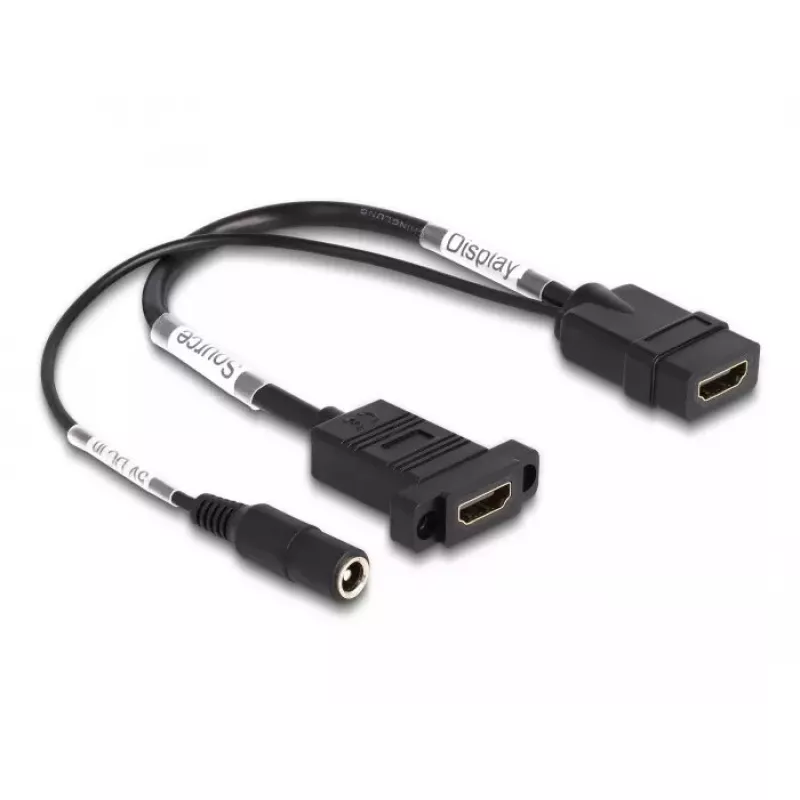 DeLOCK HDMI kabelis 4K 60 Hz su DC maitinimu 2,1 x 5,5 mm 0,30 m montuojamas panele