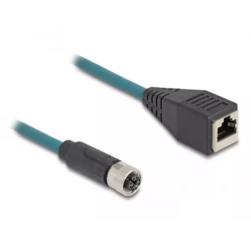 DeLOCK M12 adapterio kabelis X-koduota 8 kontaktų moteriška jungtis į RJ45 moterišką jungtį 50 cm