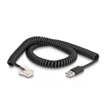 DeLOCK RJ50 į USB 2.0 Type-A spiralinis kabelis 2 m juodas