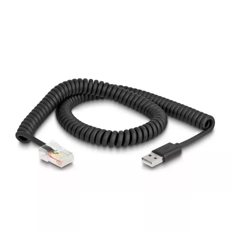 DeLOCK RJ50 į USB 2.0 Type-A spiralinis kabelis 2 m juodas