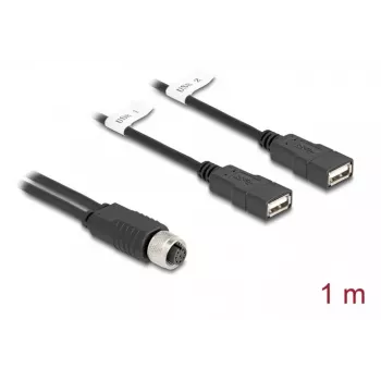 DeLOCK jutiklio / pavaros kabelis 1 m M12 2 x USB Type-A juodas 60290