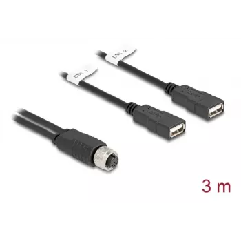 DeLOCK 60651 jutiklio / pavaros kabelis 3 m M12 2 x USB Type-A juodas