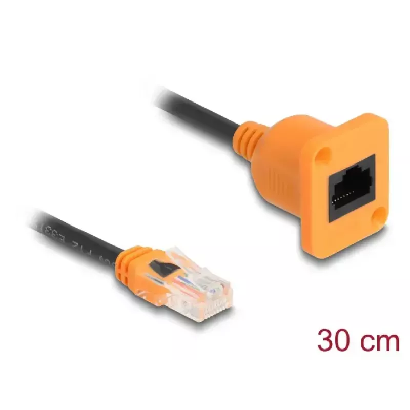 Tinklo kabelis DELOCK 90803 Cat5e U/UTP RJ-45 į RJ-45 juoda / oranžinė 0,3 m