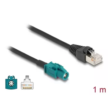 Koaksialinis kabelis DELOCK 90697 — 1 m, HSD Z į RJ-45, juodas/mėlynas