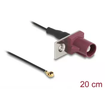 Koaksialinis kabelis DELOCK 90730 — FAKRA D į I-PEX MHF1, 0,2 m, Ø1,13 mm, juoda/bordo