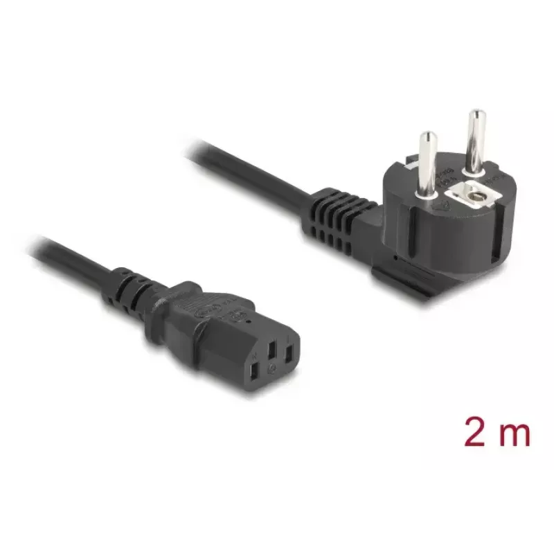 Kompiuterio maitinimo laidas DELOCK 81326 — įžemintas CEE 7/7 (90°) į IEC C13, 2 m, 3×0,75 mm², juodas