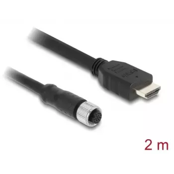 DELOCK M12 A‑koduotas 17‑kaiščių (moteriška) į HDMI (vyriškas) laidas 2 m