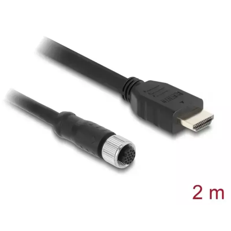 DELOCK M12 A‑koduotas 17‑kaiščių (moteriška) į HDMI (vyriškas) laidas 2 m