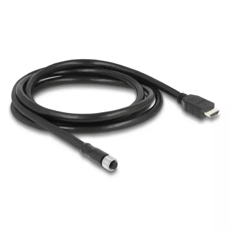 DELOCK M12 A‑koduotas 17‑kaiščių (moteriška) į HDMI (vyriškas) laidas 2 m