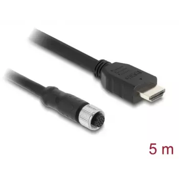 Kabelis DELOCK M12 A koduotas 17 kontaktų lizdas į HDMI kištukas 5 m juodas