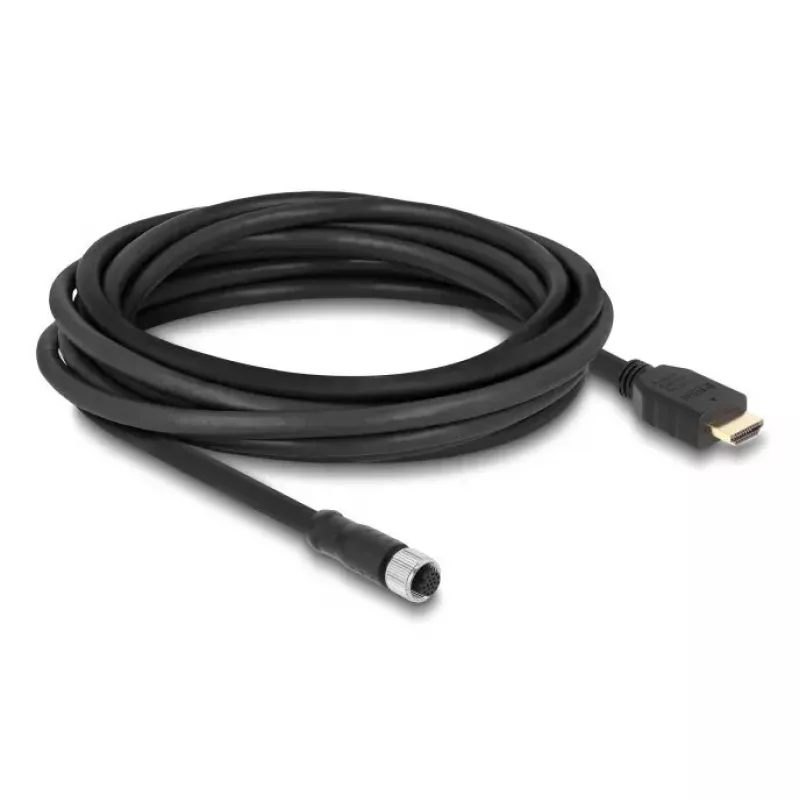 Kabelis DELOCK M12 A koduotas 17 kontaktų lizdas į HDMI kištukas 5 m juodas