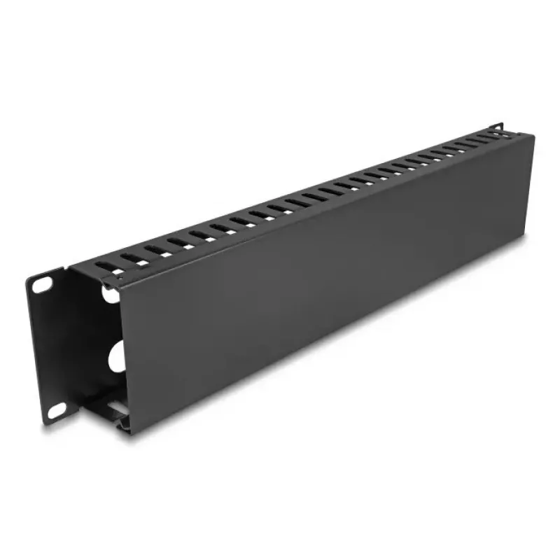 Kabelių valdymo nukreipimo skydelis 19 colių 2U DELOCK metalinis juodas su 4 angomis