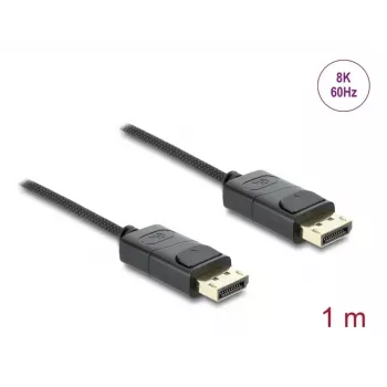DELOCK koaksialus DisplayPort laidas 8K 60 Hz, DisplayPort–DisplayPort, 1 m, juodas, pintas apvalkalas