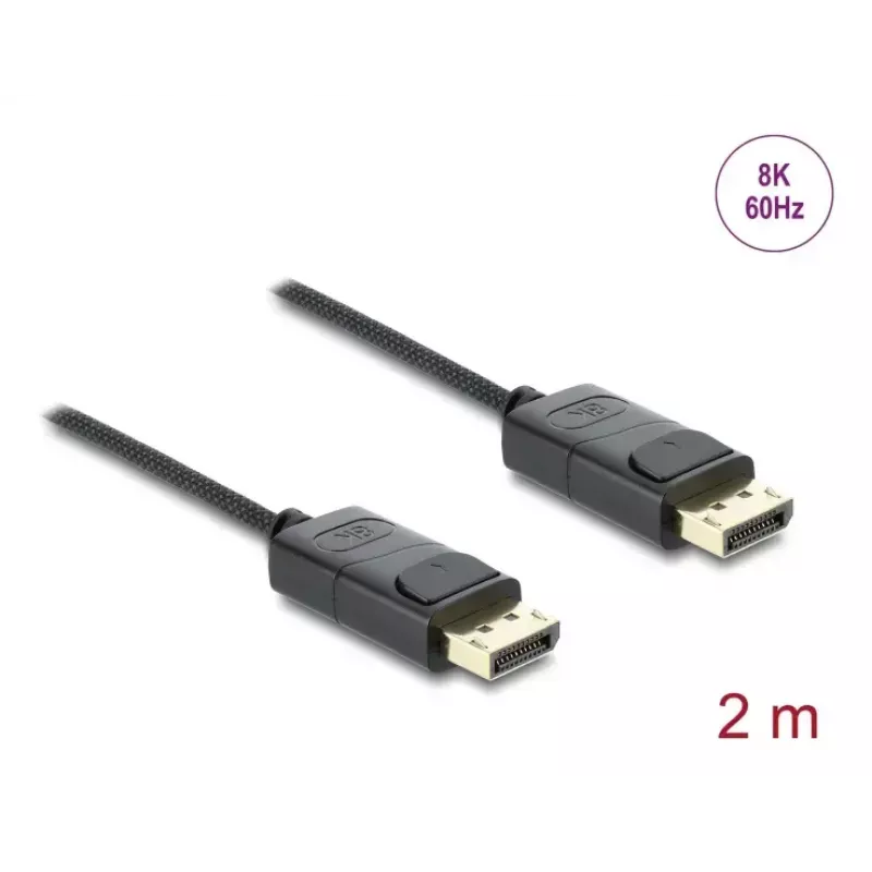 DELOCK Coaxial DisplayPort kabelis 8K 60 Hz, DisplayPort į DisplayPort, 2 m, juodas, pintas