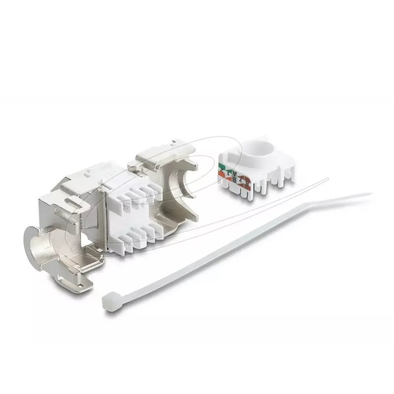 Keystone modulis DELOCK 90938 — RJ-45 Cat.6A ekranuotas plokščias keystone, baltas